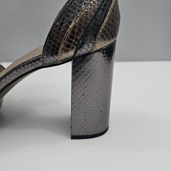 AllSaints Tia Platform Heel Sandal Womens 10 Metallic Bronze Gold Gray Embossed - Picture 3 of 16